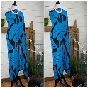 Teal Blue/Black Anthurium Floral SARONG Pareo Lavalava Beach Wrap Skirt Scarf